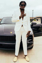 Chic Tow Pieces Peaked Lapel White Prom Suits