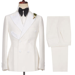 Chic Two Pieces Peaked Lapel Double Breasted White Wedding Suits