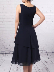 Chiffon A-line Tea-length Mother of the Bride Dress with Ruffles and Scoop Neck