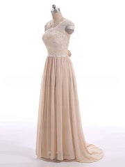 Chiffon Bow Back Mother of the Bride Dress with Short Sleeves and Sweep Train - Champagne