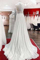 Chiffon Jewel Ruffles Appliques A-Line Wedding Dresses-27dress