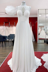 Chiffon Jewel Ruffles Appliques A-Line Wedding Dresses-27dress
