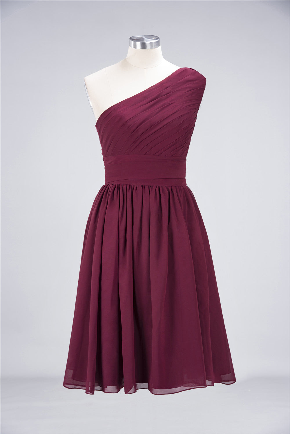 Chiffon One Shoulder Ruffle Short Burgundy Bridesmaid Dresses Online-27dress