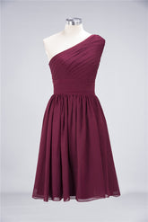 Chiffon One Shoulder Ruffle Short Burgundy Bridesmaid Dresses Online-27dress