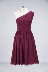 Chiffon One Shoulder Ruffle Short Burgundy Bridesmaid Dresses Online-27dress