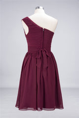 Chiffon One Shoulder Ruffle Short Burgundy Bridesmaid Dresses Online-27dress