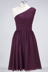 Chiffon One Shoulder Ruffle Short Burgundy Bridesmaid Dresses Online-27dress