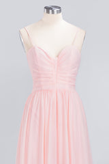 Chiffon Spaghetti-Straps Sleeveless Affordable Bridesmaid Dress Online-27dress