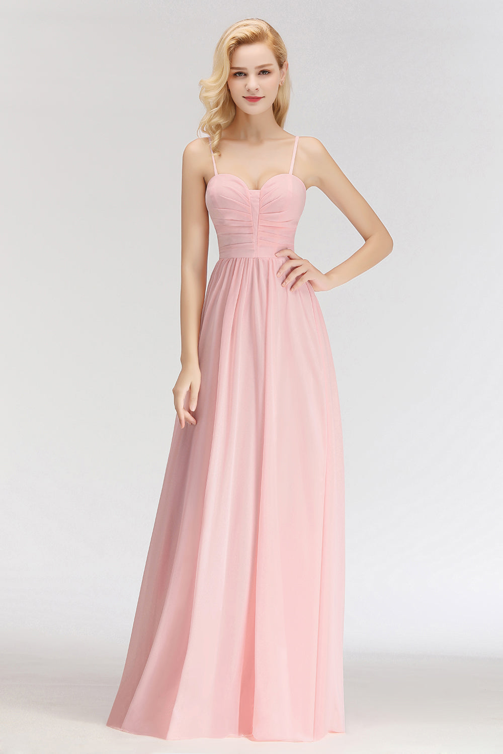 Chiffon Spaghetti-Straps Sleeveless Affordable Bridesmaid Dress Online-27dress