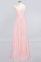 Chiffon Spaghetti-Straps Sleeveless Affordable Bridesmaid Dress Online-27dress