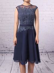 Chiffon Tulle Knee-length A-line Beading Scoop Neck Mother of the Bride Dress