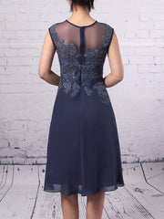 Chiffon Tulle Knee-length A-line Beading Scoop Neck Mother of the Bride Dress