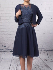 Chiffon Tulle Knee-length A-line Beading Scoop Neck Mother of the Bride Dress