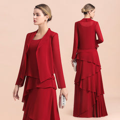 Chiffon Two Pieces Ruffles Long Sleeves Mother of the Bride Dress-27dress