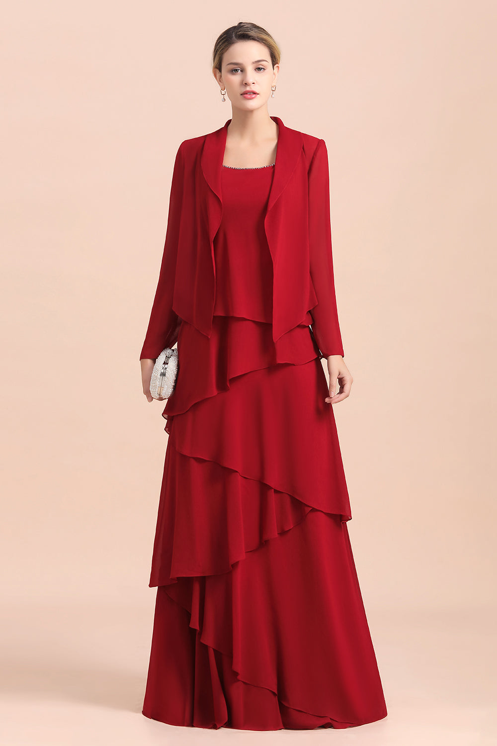 Chiffon Two Pieces Ruffles Long Sleeves Mother of the Bride Dress-27dress