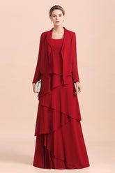Chiffon Two Pieces Ruffles Long Sleeves Mother of the Bride Dress-27dress