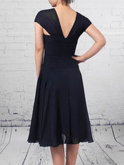 Chiffon V-neck A-line Knee-length Ruffled Mother of the Bride Dress