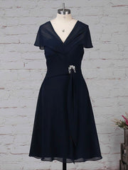 Chiffon V-neck A-line Knee-length Ruffled Mother of the Bride Dress