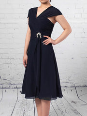 Chiffon V-neck A-line Knee-length Ruffled Mother of the Bride Dress