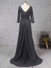 Chiffon V-neck A-line Sweep Train Beading Mother of the Bride Dress