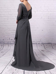 Chiffon V-neck A-line Sweep Train Beading Mother of the Bride Dress