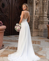 Chiffon Wedding Dress Lace Appliques With Slit-27dress