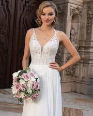 Chiffon Wedding Dress Lace Appliques With Slit-27dress