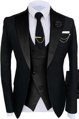 Classic Shawl Lapel Three Pieces Black Wedding Suits