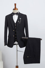 Classic Black Striped 3 Pieces Tailored Business Suit For Men