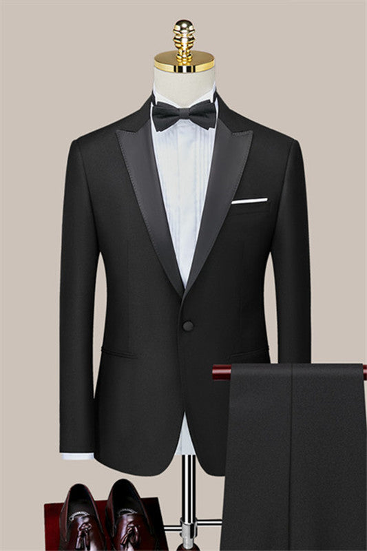 Classic Two Pieces One Button Black Wedding Suits