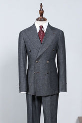 Classic Dark Gray Peaked Lapel Double Breasted Formal Menswear