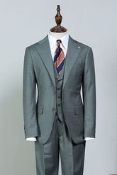 Classic Dark Gray Small Plaid 3 Pieces Slim Fit Business Suit