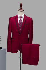 Classic Men Suit Burgundy Shawl Lapel Two Pieces Men Suits For Prom-27dress