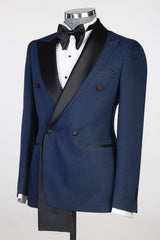 Classic Peaked Lapel Double Breasted Navy Blue Prom Suits