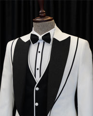 Classic White Shawl Lapel Three Pieces Bespoke Wedding Men Suits