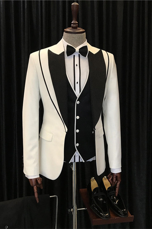 Classic White Shawl Lapel Three Pieces Bespoke Wedding Men Suits