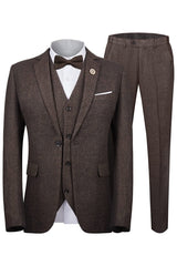 Coffee Notched Lapel Three Pieces Business Suits