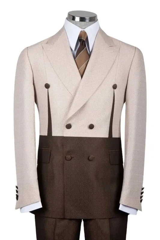 Coffee Peaked Lapel Double Breasted Glamorous Prom Suits