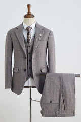 Coffee Small Plaid 3 Pieces Notched Lapel Bespoke Business Suit