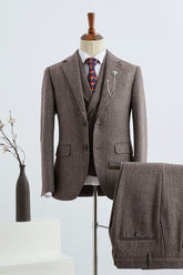 Coffee Striped Slim Fit Tailored Business Suit For Men