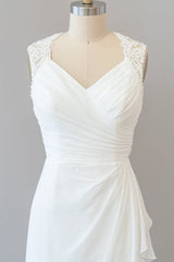 Column V-neck Lace Sleeveless Long Open Back Wedding Dress-27dress