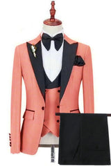 Peaked Lapel Three Pieces Coral Prom Suits