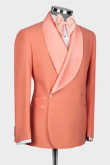 Shawl Lapel Double Breasted Coral Wedding Suits