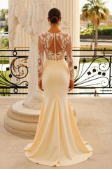 Crew Neck Long Sleeves Lace Long Formal Dress with Slit-27dress