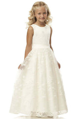 Cute Long A-line Jewel Lace Sleeveless Flower Girl Dresses-27dress