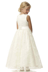 Cute Long A-line Jewel Lace Sleeveless Flower Girl Dresses-27dress