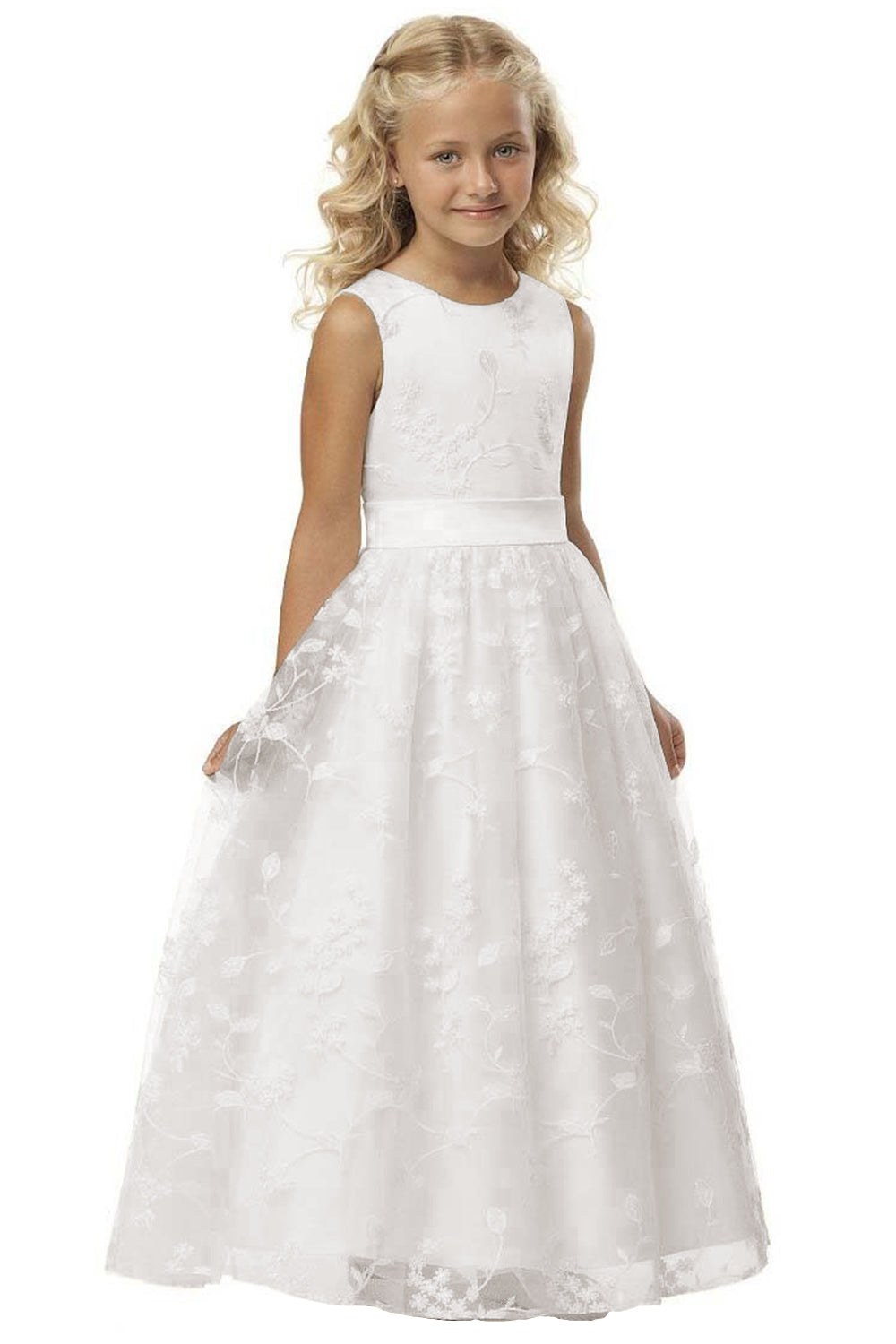 Cute Long A-line Jewel Lace Sleeveless Flower Girl Dresses-27dress