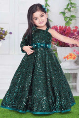 Cute Long A-line One Shoulder Long Sleeve Sequins Flower Girl Dress With Sash-27dress