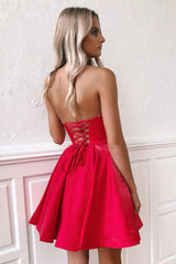 Cute Red Strapless A-line Satin Homecoming Dress-27dress