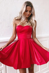 Cute Red Strapless A-line Satin Homecoming Dress-27dress